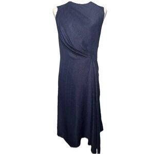 Mulberry Dress England Navy UK8/ US4 S/L‎ Ruched Waist Asymmetrical Hem Classic